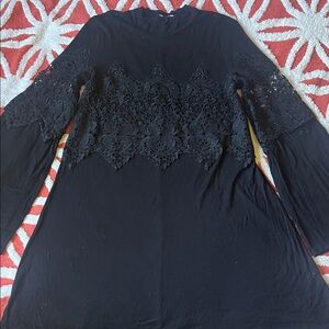 American Vintage Black Mini Dress with Lace Yoke